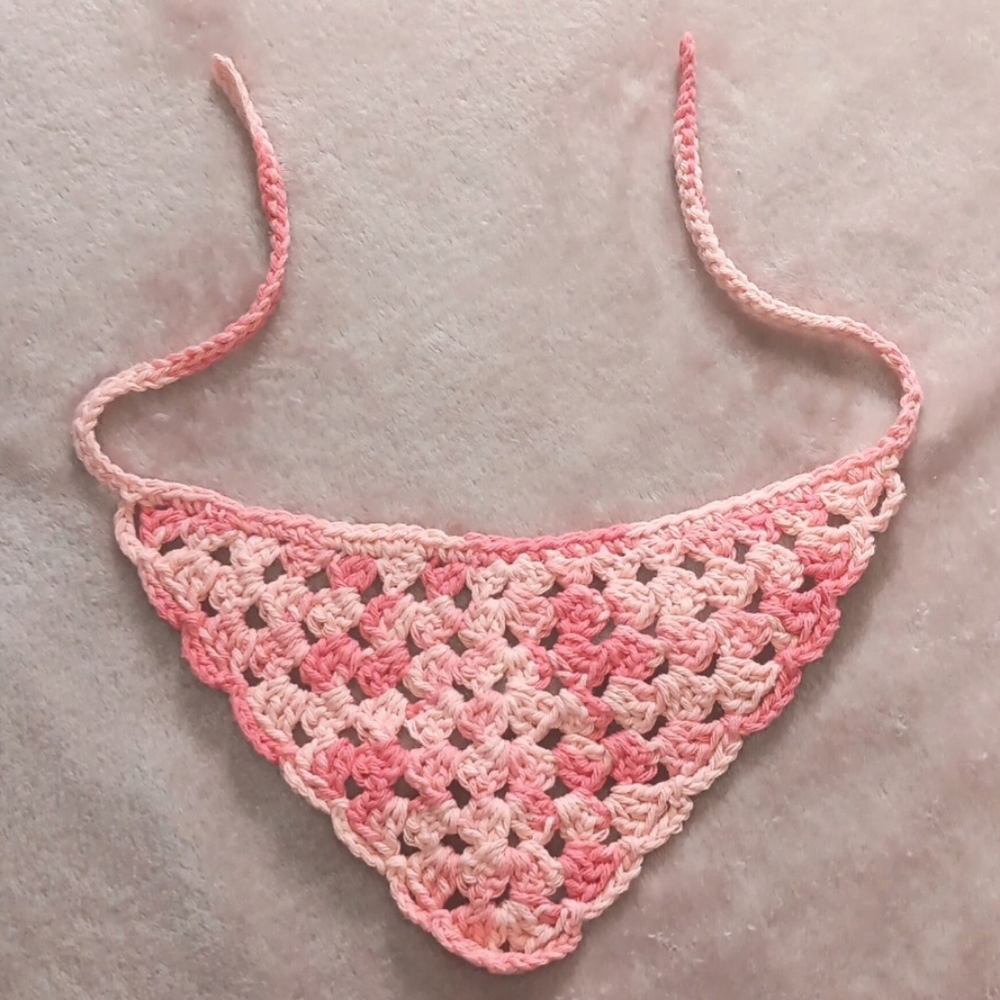 Hand Crafted Crochet Peach Pink Triangle Baby Head Kerchief Bandana 6-12M